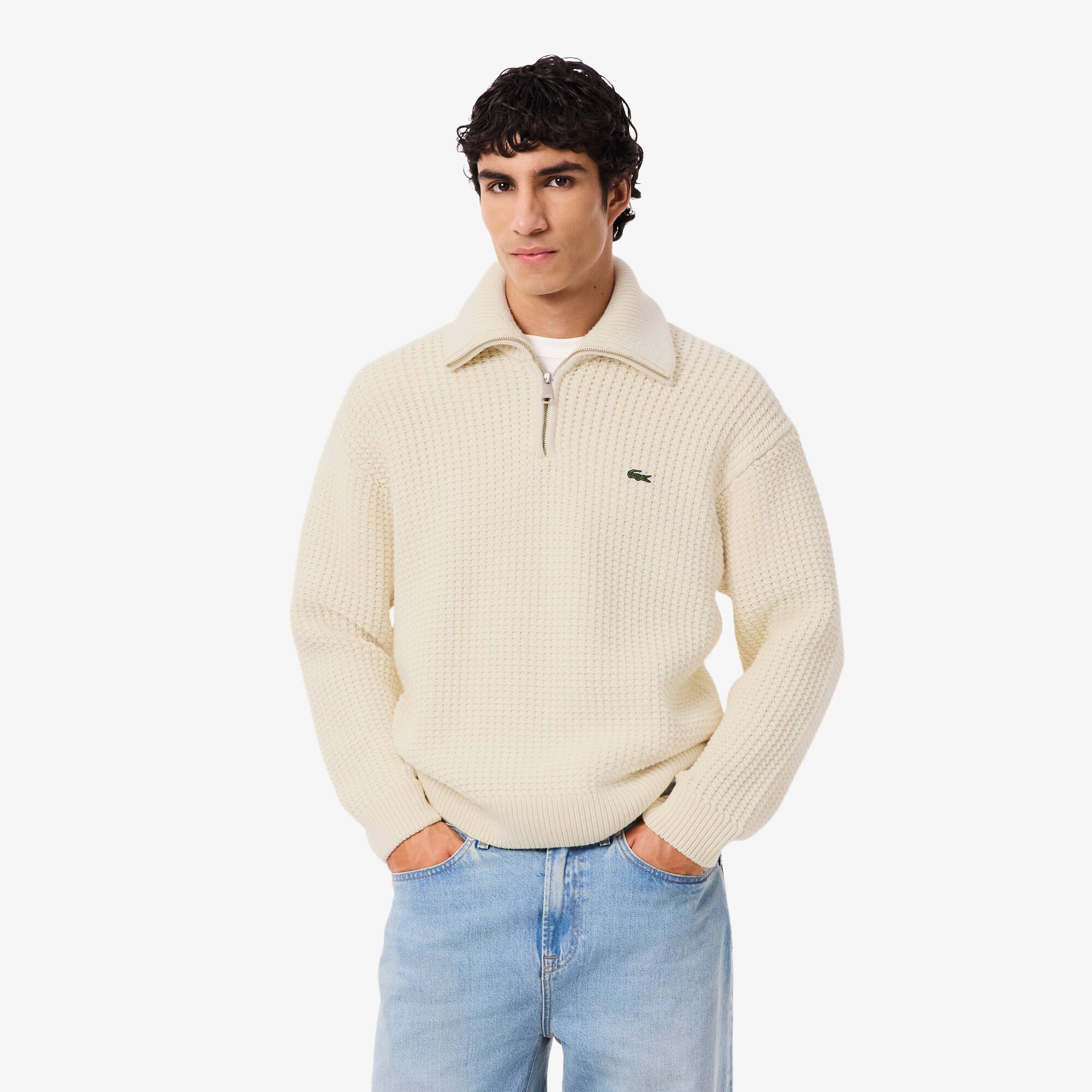 Sweater de Lã Grossa com Gola Alta e Meio Fecho