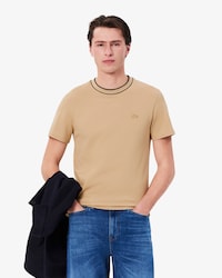 T-shirt Piqué Elástico com Colarinho às Riscas