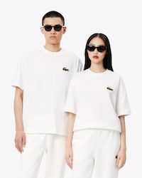 T-shirt de Algodão Grosso com Emblema Loose Fit