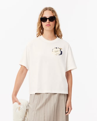 T-shirt de Algodão Oversize com Estampado Floral