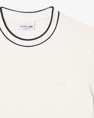 T-shirt Piqué Elástico com Colarinho às Riscas