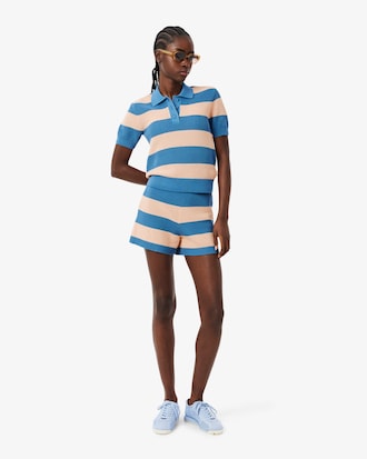 Sweater com Gola de Polo em Malha Listrada