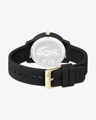 Rel&oacute;gio Lacoste.12.12 com pulseira de silicone preto, para mulher