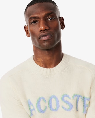 Sweater de Lã Cardada em Intarsia de Marca