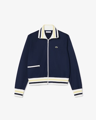 Sweatshirt com Fecho e Detalhes &agrave;s Riscas