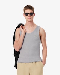 Top sem Mangas de Algodão Canelado Slim Fit