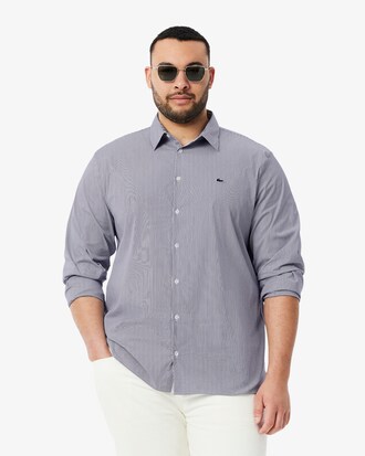 Camisa em Popelina Elástica às Riscas Slim Fit