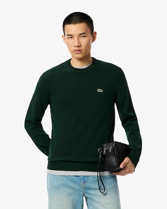 Sweater de Algodão Monocromática com Decote Redondo