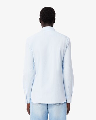 Camisa em Popelina El&aacute;stica &agrave;s Riscas Slim Fit