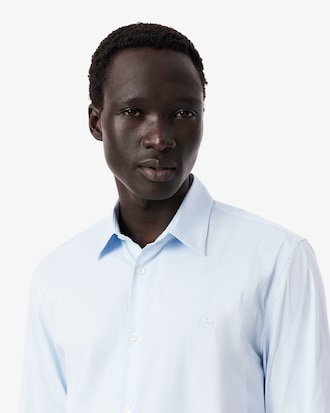 Camisa em Popelina Elástica às Riscas Slim Fit