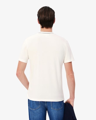 T-shirt Piqué Elástico com Colarinho às Riscas
