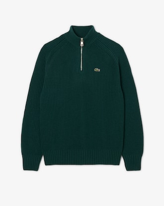 Sweater de Gola Alta em Lã Cardada com Fecho