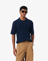Polo Classic Fit de Algod&atilde;o e Malha Tran&ccedil;ada