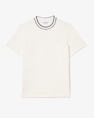T-shirt Piqué Elástico com Colarinho às Riscas