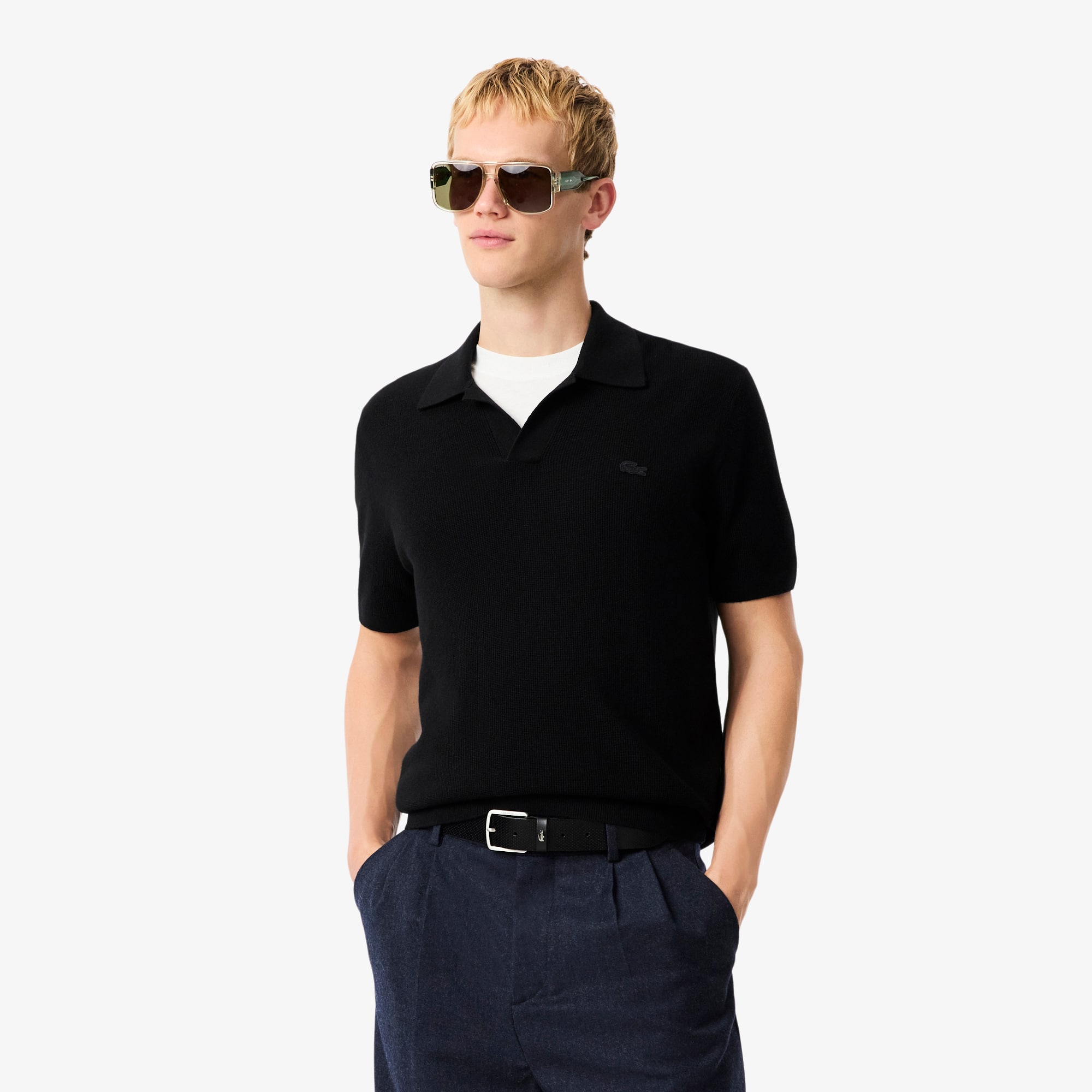 Sweater de Gola Polo Aberta com Mistura de Algodão - Todos os