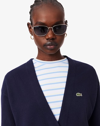 Cardigan de Algod&atilde;o em Ponto Musgo com Decote em V