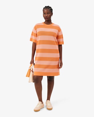 Vestido tipo T-shirt em Malha de Rede Listrado