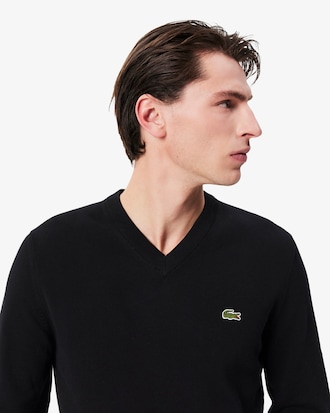 Sweater Monocromática de Algodão com Decote em V