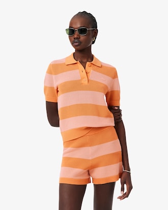 Sweater com Gola de Polo em Malha Listrada