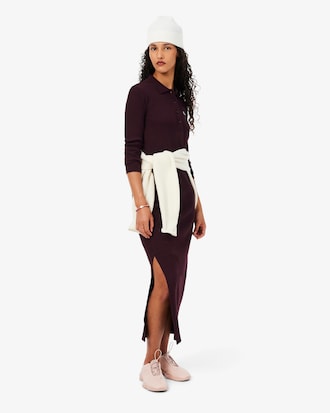 Vestido Slim Fit com Gola de Polo em Algod&atilde;o Canelado