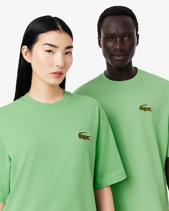 T-shirt de Algodão Grosso com Emblema Loose Fit