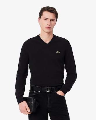 Sweater Monocromática de Algodão com Decote em V