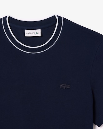 T-shirt Piqué Elástico com Colarinho às Riscas