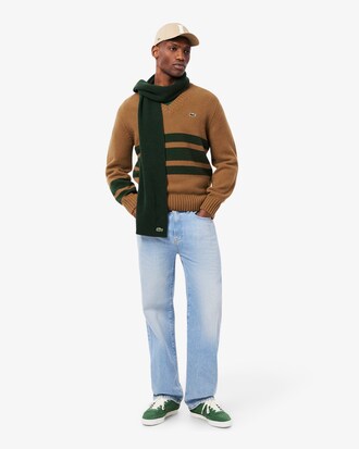 Sweater de L&atilde; com Decote em V &agrave;s Riscas