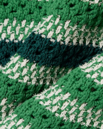 Sweater Runway com Gola de Polo Listrada em Malha Rendada