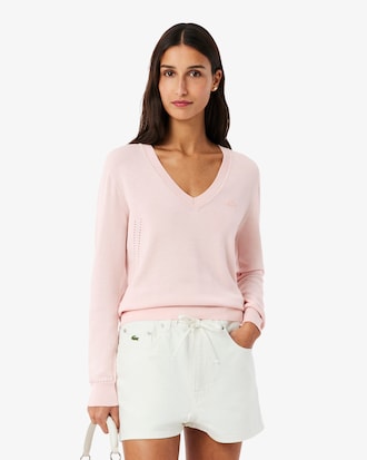 Sweater de Malha sem Costuras com Decote em V