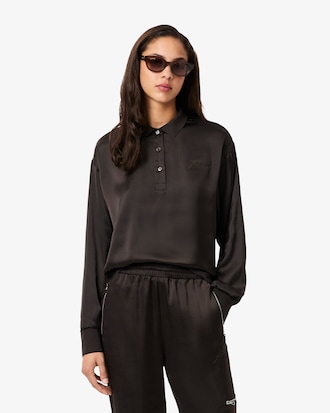 Polo de Cetim de Manga Comprida Oversize