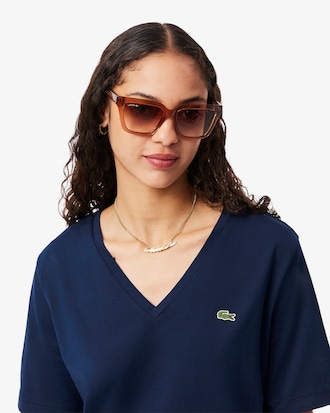 T-shirt de Algod&atilde;o Suave com Decote em V Relaxed Fit