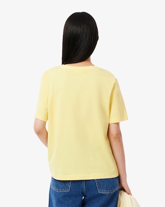 T-shirt de Algodão Suave com Decote em V Relaxed Fit