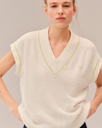 Colete tipo Sweater sem Mangas e com Decote em V em Mistura de Algod&atilde;o