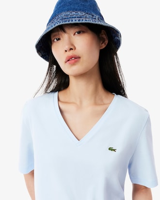 T-shirt de Algodão Suave com Decote em V Relaxed Fit