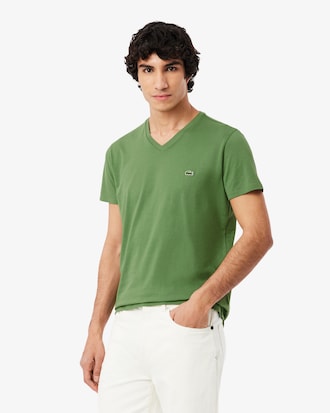 T-shirt de Algod&atilde;o Pima com Decote em V Leve