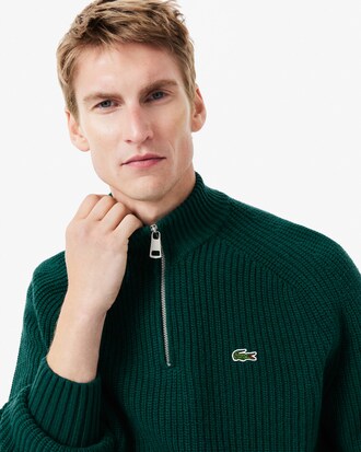 Sweater de Gola Alta em Lã Cardada com Fecho