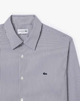 Camisa em Popelina Elástica às Riscas Slim Fit