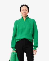 Sweater de Malha em Lã Perolada com Gola com Fecho