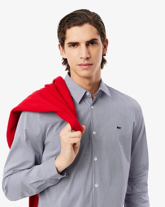 Camisa em Popelina Elástica às Riscas Slim Fit