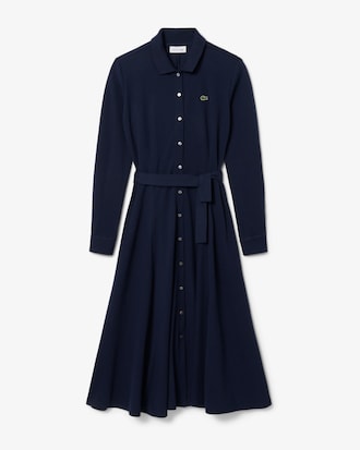 Vestido com Gola de Polo com Cinto em Petit Piqu&eacute;