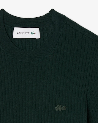 Sweater de Manga Curta em Malha de Lã Merino Canelada