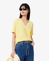 T-shirt de Algodão Suave com Decote em V Relaxed Fit