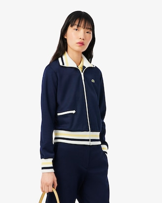 Sweatshirt com Fecho e Detalhes &agrave;s Riscas