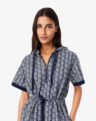 Vestido com Capuz com Monograma em Jacquard