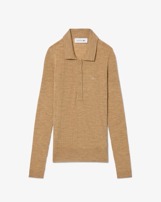 Sweater de Malha 3D em L&atilde; Merino com Gola de Polo