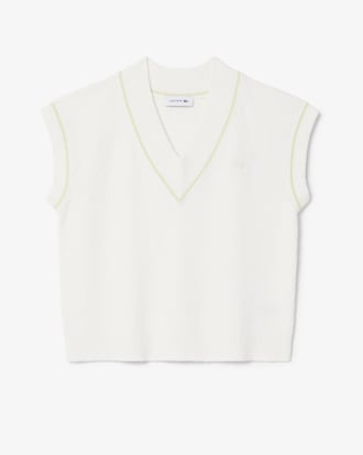 Colete tipo Sweater sem Mangas e com Decote em V em Mistura de Algod&atilde;o