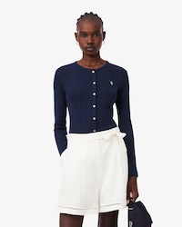 Casaco de Malha Slim Fit em Pointelle