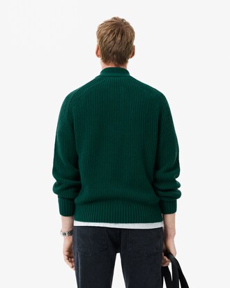 Sweater de Gola Alta em Lã Cardada com Fecho