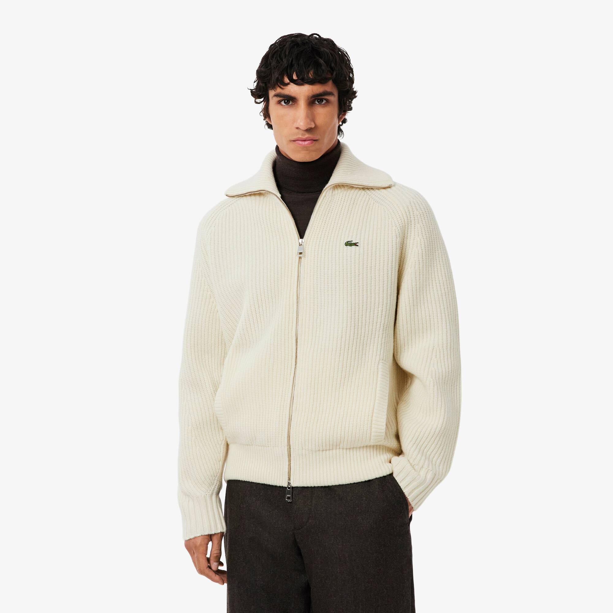 Sweater de Gola Alta com Fecho em Lã Cardada